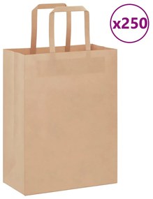 vidaXL Sacos de papel 250 unid com alças castanho 21x11x28 cm