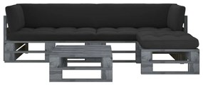 4 pcs conj. lounge paletes c/ almofadões pinho impregnado cinza