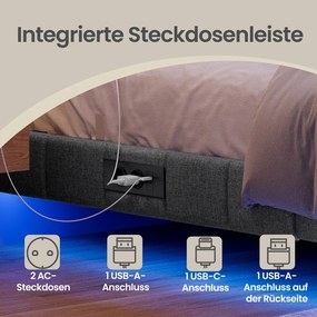 Estrutura de cama 140 x 200 cm, com iluminação LED, base de cama  (COLCHÃO NÃO INCLUIDO) Cinza
