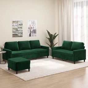 vidaXL 3 pcs conjunto de sofás com almofadões veludo verde-escuro