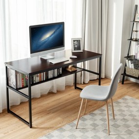 Mesa de computador industrial com braços, estrutura metálica robusta para mesa de casa 140 x 60 x 76 cm Café