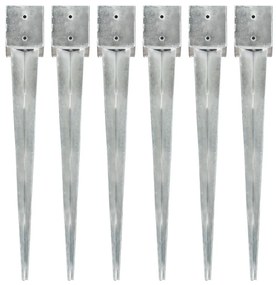 vidaXL Estacas de enterrar 6 pcs 12x12x89 cm aço galvanizado prateado