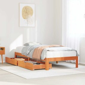 vidaXL Estrutura de cama c/ gavetas 90x190cm pinho maciço castanho-mel