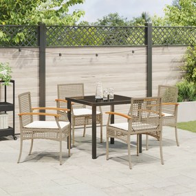 Conjunto de Jantar de Jardim de 5 Peças com Almofadas Bege Rattan Poli