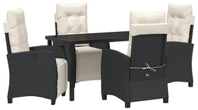 Conjunto de Jantar de Jardim com 5 Peças em Preto, Rattan e Poliéster