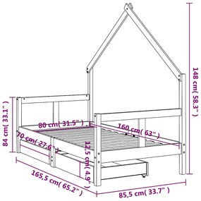 Estrutura de cama infantil c/ gavetas 80x160 cm pinho maciço
