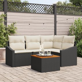 vidaXL Conjunto de Sofá de 5 Peças para Jardim com Almofadas Preto Polyrattan Acácia