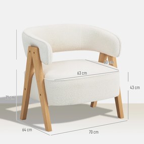 Poltrona de Sala de Estar Estofada em Borreguito Poltrona de Leitura  Moderna com Encosto Curvo 70x64x71 cm Branco
