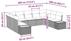 Conjunto de Sofá de Jardim de 9 Peças com Almofadas, Vime Preto e Acác