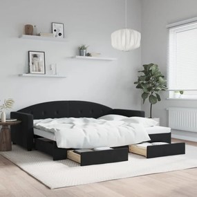 vidaXL Sofá-cama com gavetão e gavetas 90x200 cm veludo preto