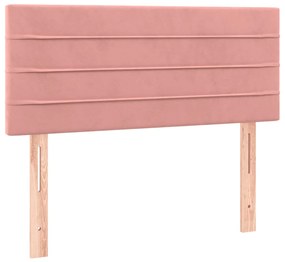 Cama box spring c/ colchão/LED 90x200 cm veludo rosa