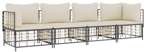 4 pcs conjunto lounge de jardim c/ almofadões vime PE antracite