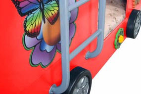 Cama para criança Beliche Autocarro 207 x 116 x 150 cm com Luzes LED 2 colchões e estrados incluídos, capacidade de 100 kg Vermelho