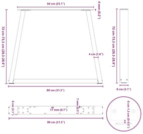 Mesa de jantar pernas 3 pcs forma V 80x(72-73,3) cm aço natural