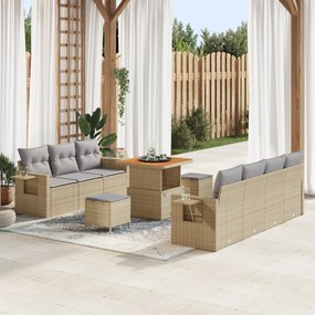 Conjunto de Sofá de Jardim vidaXL de 10 Peças com Almofadas Bege Vime