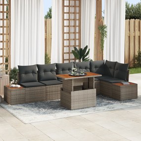 vidaXL Conjunto de Jantar de Jardim com 7 Peças e Almofadas em Rattan Acacia Cinza