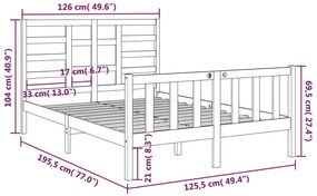 Estrutura cama pequena casal 120x190 cm pinho maciço branco
