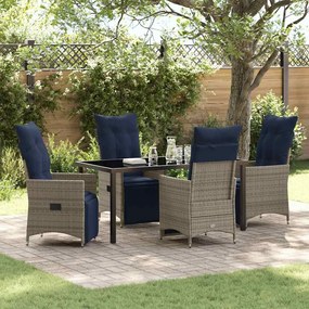 Conjunto de Jantar de Jardim vidaXL com 5 Peças e Almofadas Cinza em Rattan
