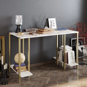 Secretária de Estudo Reader - Branco e Dourado - 125x73,8x60 cm