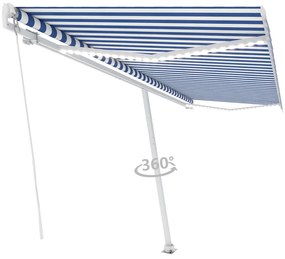 Toldo retrátil manual com LED 500x350 cm azul e branco