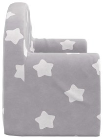 Sofá-cama infantil 2 lugares c/ estrelas pelúcia cinzento-claro
