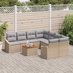 Conjunto de Sofá de Jardim com 9 Peças e Almofadas Beiges de Rattan Po