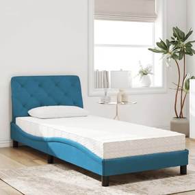 Cama com colchão 90x200 cm veludo azul