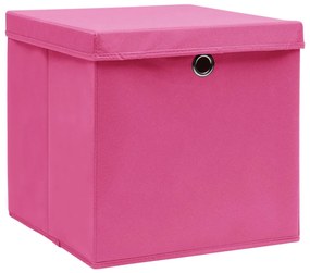 Caixas de arrumação com tampas 10 pcs 32x32x32 cm tecido rosa