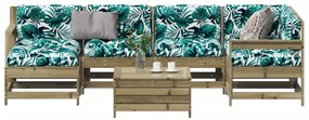 7 pcs conjunto lounge de jardim c/ almofadões pinho impregnado
