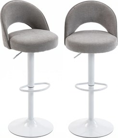 Conjunto de 2 bancos de bar, cadeiras de bar com altura ajustável, assento almofadado em chenille, giratórios a 360°, cinzentos