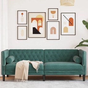 vidaXL Sofá chesterfield com rolos 3 lugares veludo verde-escuro