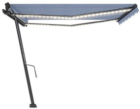Toldo retrátil manual com LED 450x350 cm azul e branco