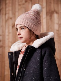 Conjunto em jacquard gorro + gola snood + luvas,  para menina  rosa