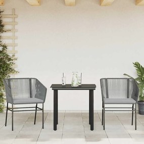 Conjunto jantar jardim 3 peças almofadas vidro vime cinzento PE
