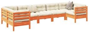 7pcs conj. sofás jardim c/ almofadões pinho maciço castanho mel