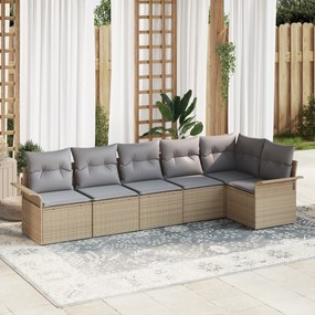 Conjunto de Sofá de Jardim vidaXL com 6 Peças e Almofadas Bege de Ratt