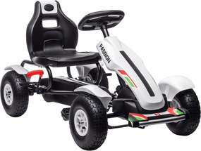 HOMCOM Kart a Pedais para Crianças com Assento Ajustável Pneus de Goma Travão de Mão para Crianças de 5-12 Anos 121x58x61 cm Branco | Aosom Portugal