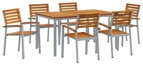Conjunto de Jantar de 7 Peças em Madeira de Acácia e Metal