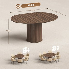 Mesa de Jantar Extensível (CADEIRAS NÃO INCLUIDAS), 150 x 110 x 75 cm, para 6 a 8 Pessoas, Cor Nogueira