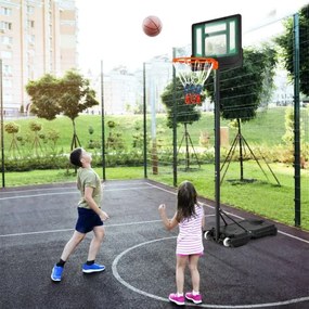 Cesto de basquetebol para crianças com altura ajustável 132-250 cm Brinquedo resistente às intempéries Verde e Preto