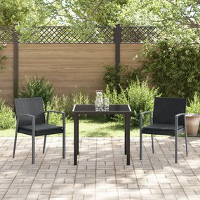 Conjunto de Jantar de Jardim 3 Peças com Almofadas Pretas Rattan Sinté