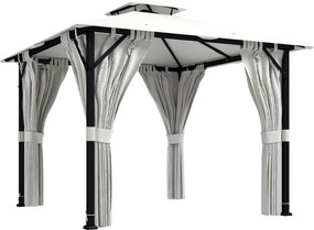 Outsunny Pavilhão de Jardim Exterior 3x3 m Pavilhão de Jardim Teto Duplo Cortinas Ganchos de Teto Estrutura Metálica Creme | Aosom Portugal