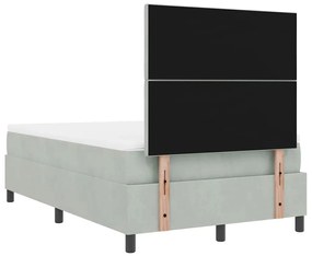 Cama Box vidaXL com Colchão e Luz LED Cinza Claro 120x200 cm Veludo