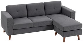 HOMCOM Sofá Chaise Longue Reversível Sofá de Canto em Forma de L de 3 Lugares Estofado em Veludo Cotelê 192x137x84 cm Cinzento Escuro | Aosom Portugal