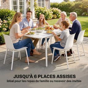 Mesa de jardim retangular para 4-6 pessoas  140 x 80 x 75 cm, tampo em WPC e estrutura em metal, pés ajustáveis, branca