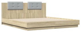 Estrutura cama c/ cabeceira/luzes LED 160x200cm carvalho sonoma