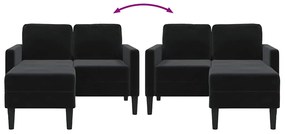 Sofá 2 lugares com Chaise em L 125 cm veludo preto