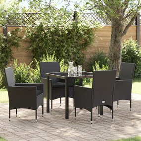 Conjunto de Jantar de Jardim vidaXL 5 Peças com Almofadas Rattan Poliéster Preto