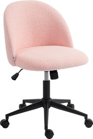 HOMCOM Cadeira de escritório giratória em teddy-fleece, regulável em altura, com rodas, espuma de conforto, Rosa | Aosom Portugal