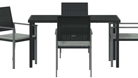 Conjunto de Jantar de Jardim com 5 Peças e Almofadas, Preto, Polyratta